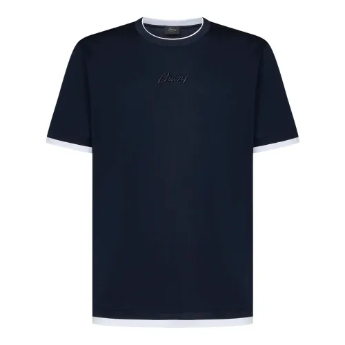 Blau Logo Besticktes T-Shirt Brioni