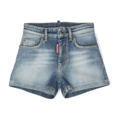 Blaue Baumwoll-Denim-Shorts mit Logo Dsquared2