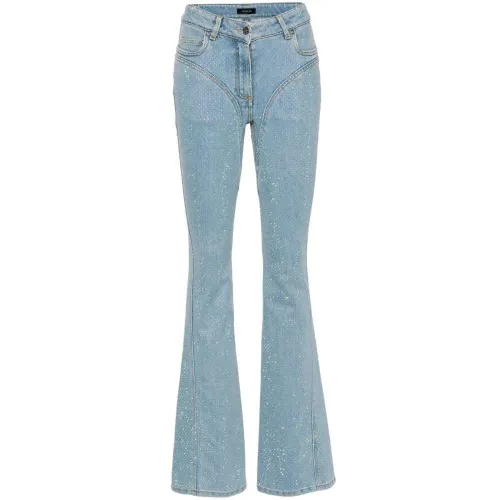 Blaue Flare Jeans aus Stretch-Baumwolle mit Strassverzierung Mugler