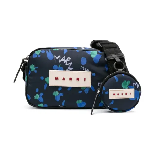 Blaue Nylon Tasche mit Logo Riemen Marni