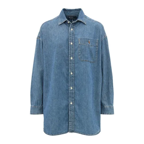Blaue Rigid Denim Jeansrock Hemden Polo Ralph Lauren