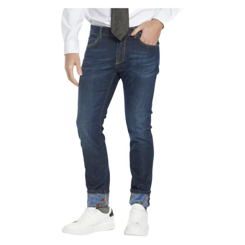 Blaue Slim Fit Jeans mit gemusterten Details Mason's
