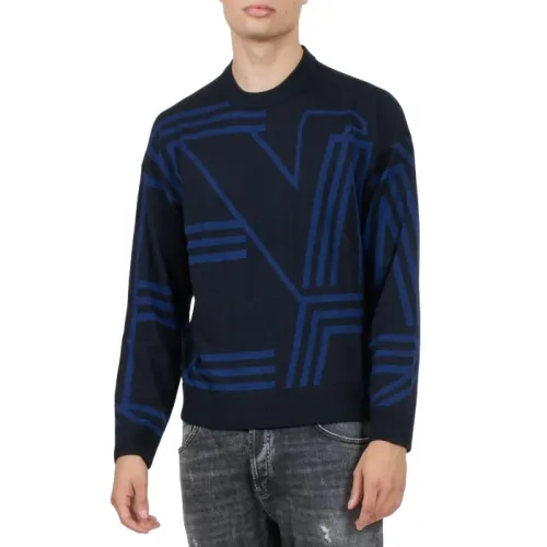 Blaue Sweaters mit Rundhalsausschnitt und Langen Ärmeln Emporio Armani