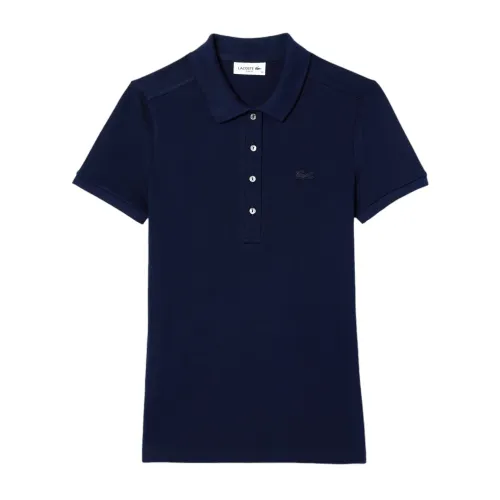 Blaue T-Shirts und Polos,Damen Blaues Marine Polo Shirt mit Logo Patch Lacoste