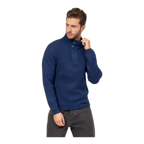 Blauer Pullover mit hohem Kragen aus Wollmischung YES ZEE