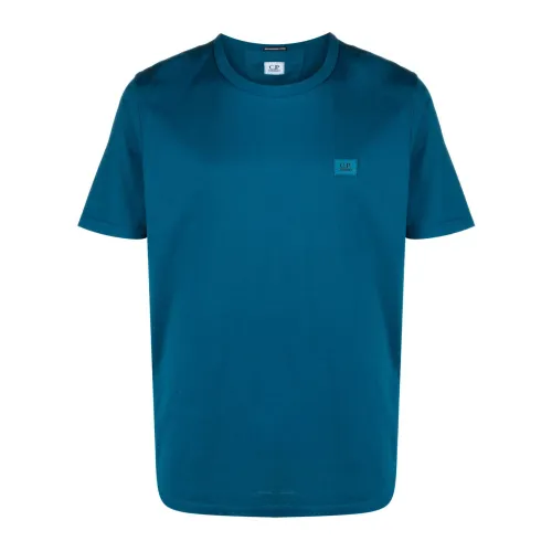 Blaues Baumwoll-Rundhals-T-Shirt C.p. Company