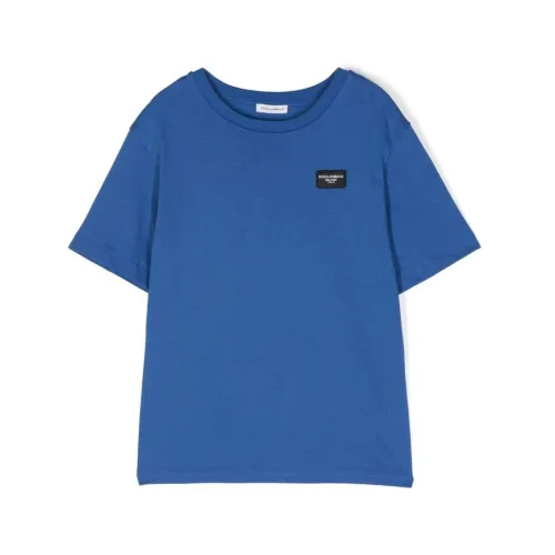 Blaues Baumwoll-T-Shirt mit Logo Dolce & Gabbana