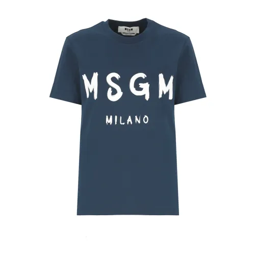 Blaues Baumwoll-T-Shirt mit Logo Msgm
