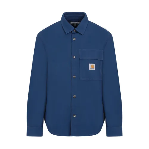 Blaues Baumwollhemd mit Druckknopfverschluss Carhartt Wip