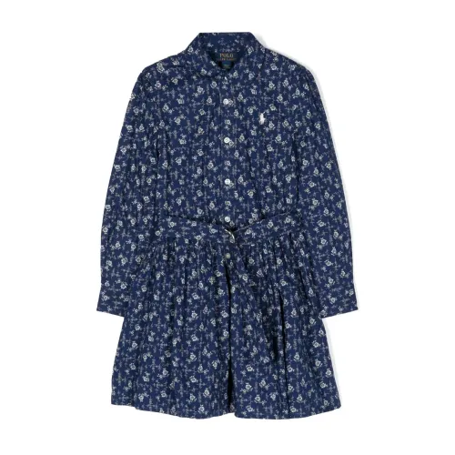 Blaues Blumenhemdkleid für Mädchen Ralph Lauren