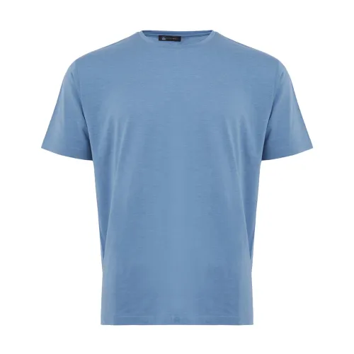 Blaues Flammen Baumwoll Seiden T-Shirt Colombo