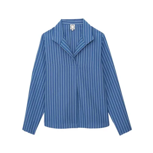 Blaues Leinen Baumwoll-Oversized-Shirt,Gestreiftes Baumwoll Leinen Hemd Ines De La Fressange Paris
