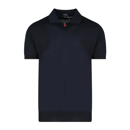 Blaues Ss24 T-Shirt mit halbem Reißverschluss und rotem Detail Kiton