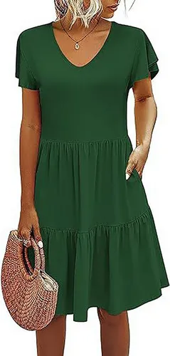 BlauWave A-Linien-Kleid Damen Kleider Freizeit Einfarbig Sommerkleid (1-tlg., Knielanges Kleid Lose Kurzarm Strandkleid) Geeignet für tägliche Reisen