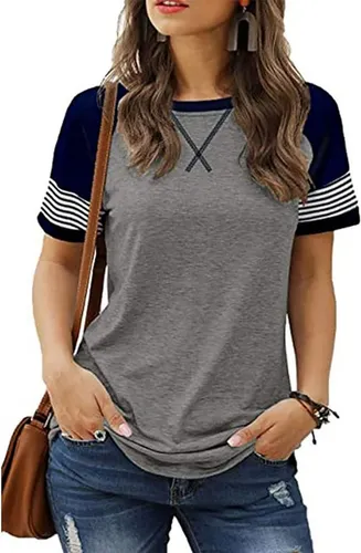 BlauWave Kurzarmshirt Casual Women's New Stitching Faded Kurzarm (1-tlg., Kurzarm-Damen Casual T-Shirt) Geeignet für tägliche Reisen