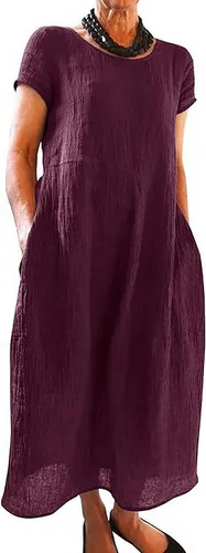 BlauWave Petticoat-Kleid Rundhalsausschnitt Kurzarm Freizeitkleid Strandkleider (1-tlg., Sommerkleid Damen Leinenkleider Sommer) Geeignet für tägliche...