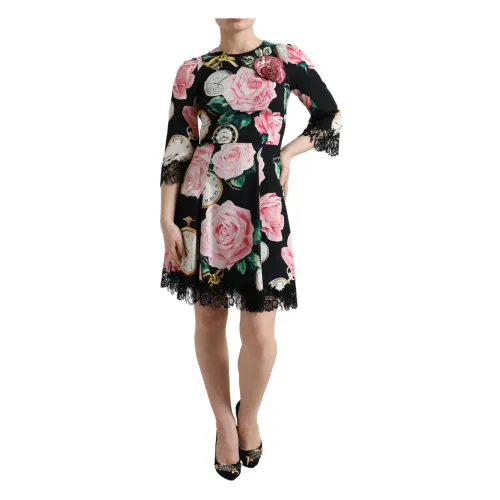 Blumiges A-Linien Kleid mit Pailletten Detail Dolce & Gabbana