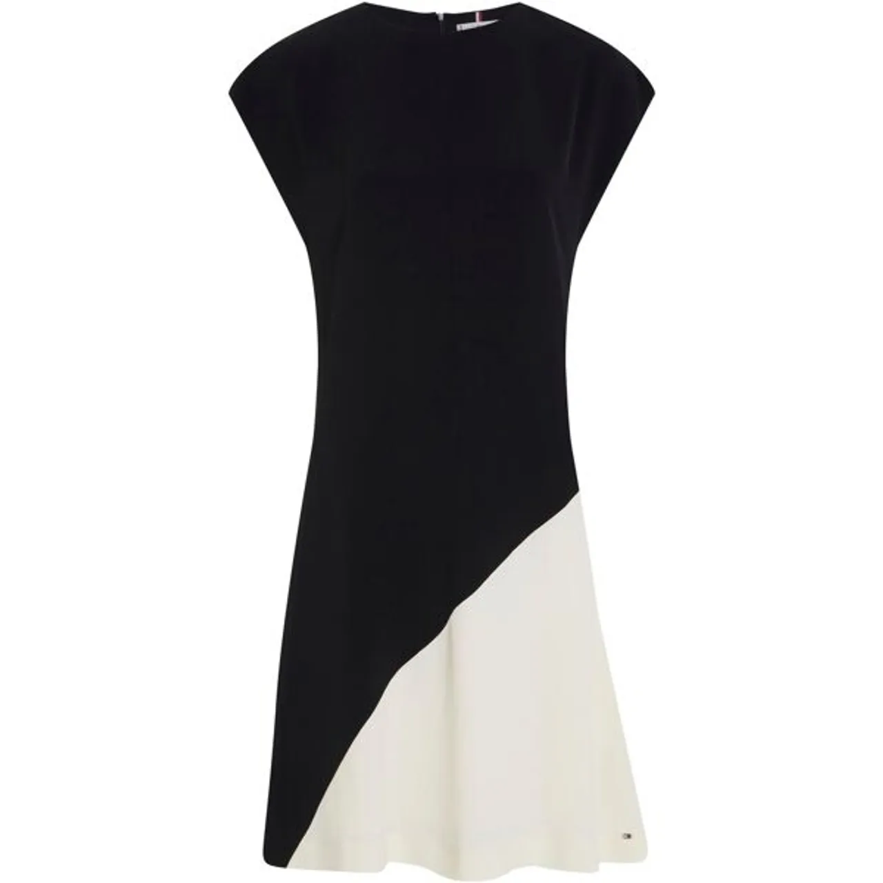 Blusenkleid TOMMY HILFIGER "VISCOSE BLOCKED KNEE DRESS" Gr. 38, N-Gr, schwarz (black, _calico_colorblocked) Damen Kleider Freizeitkleider