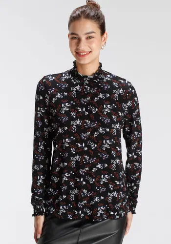 Blusenshirt TAMARIS Gr. 44, schwarz (schwarz, geblühmt) Damen Shirts Blusenshirts mit elegantem Blumenprint