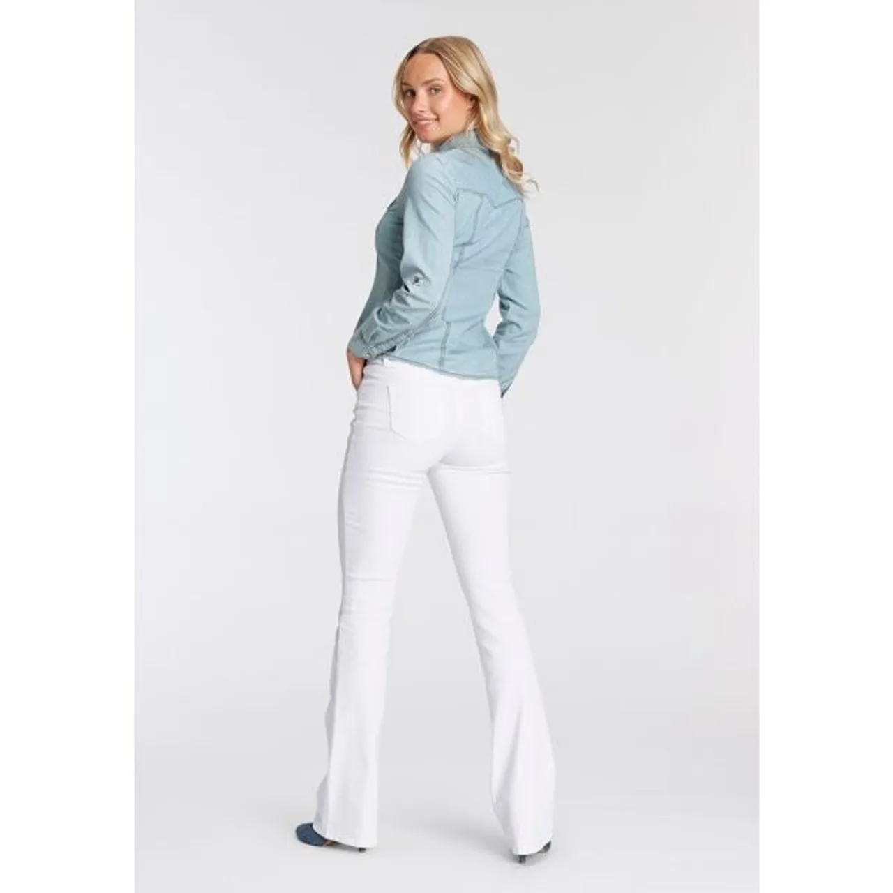 Bootcut-Jeans ARIZONA "mit Keileinsätzen" Gr. 20, K + L Gr, weiß (white) Damen Jeans Bootcut