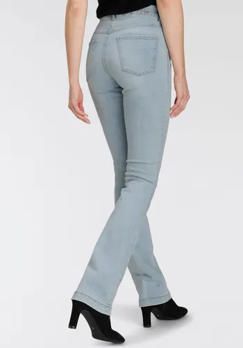 Bootcut-Jeans MAC "Boot" Gr. 40, Länge 32, blau (light blue bright sky wash) Damen Jeans Röhrenjeans Modisch ausgestellter Saum