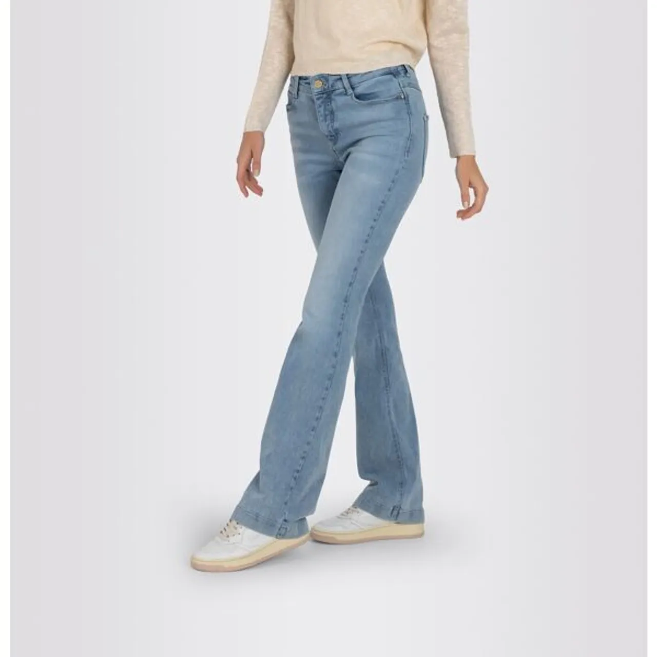 Bootcut-Jeans MAC "Dream-Boot" Gr. 46, Länge 30, blau (x ummer blue) Damen Jeans Röhrenjeans Gerade geschnitten mit leicht ausgestelltem Bein