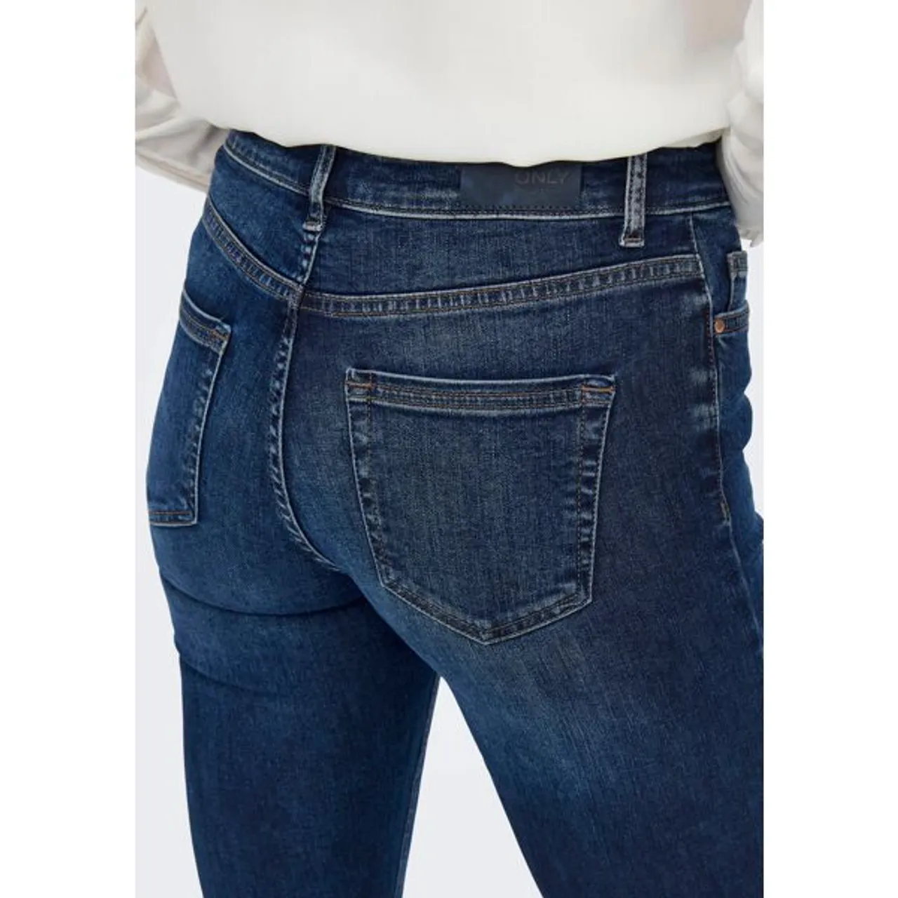 Bootcut-Jeans ONLY "ONLBLUSH MID FLARED DNM TAI021" Gr. XS, Länge 34, blau (dark blue denim) Damen Jeans 5-Pocket-Jeans