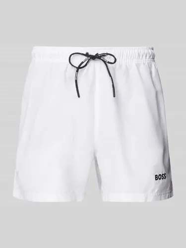 BOSS Badehose mit Label-Stitching in Weiss
