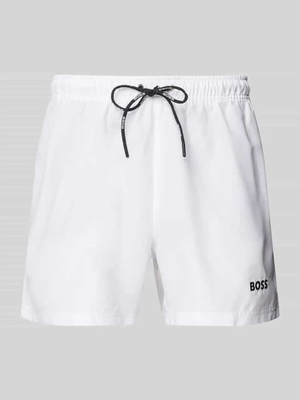 BOSS Badehose mit Label-Stitching in Weiss