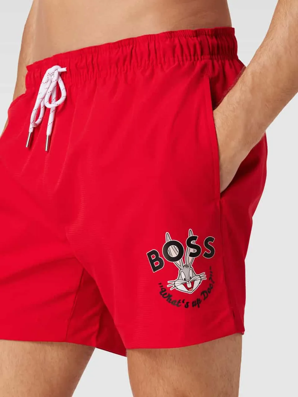 BOSS Badehose mit Looney-Tunes®-Print Modell 'FLO' in Rot