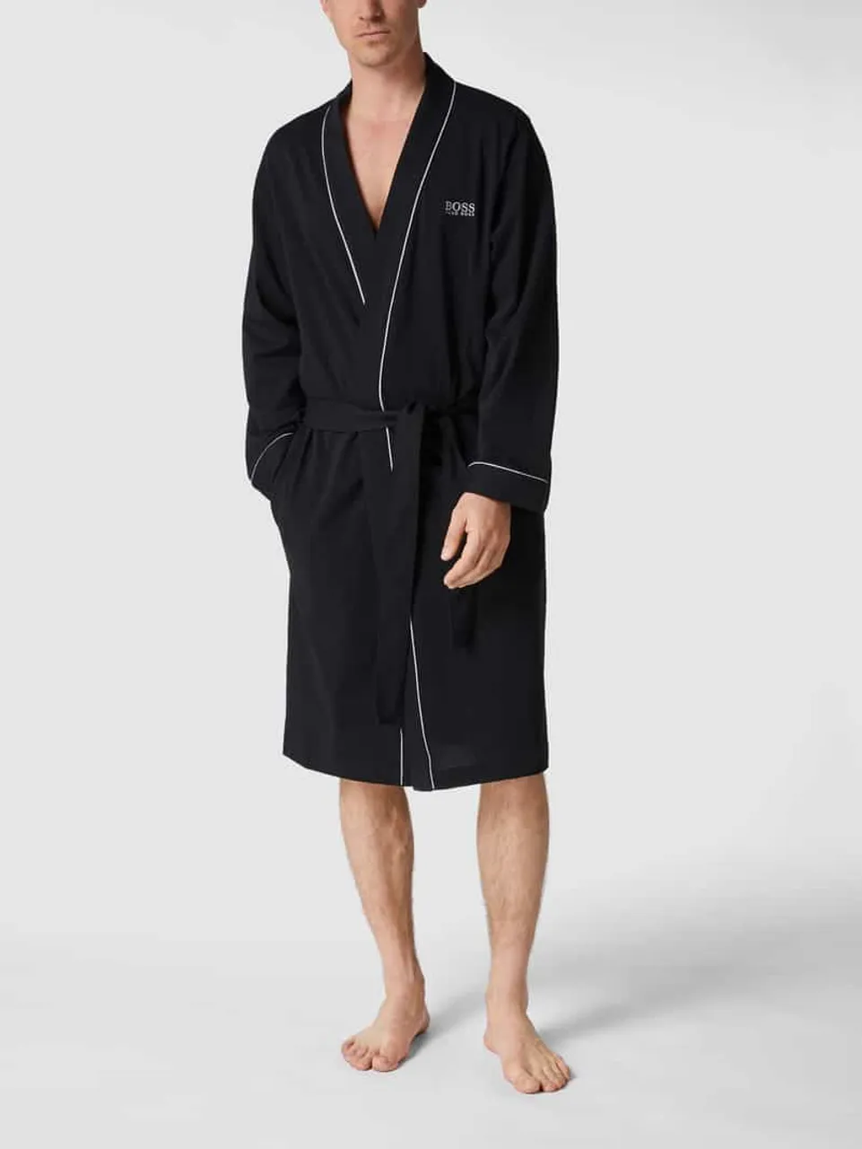 BOSS Bademantel mit Kontraststreifen Modell 'Kimono BM' in Black