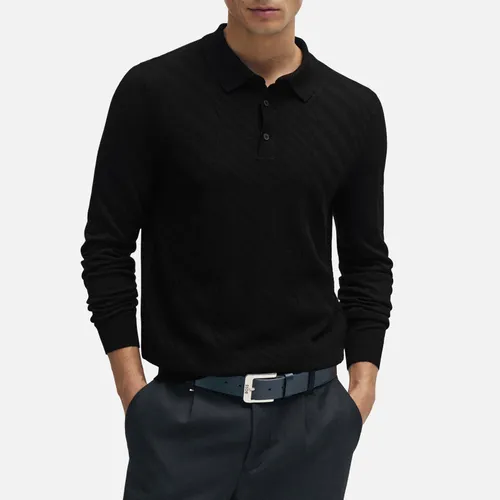 BOSS Black Padori Long Sleeve Jacquard-Knit Polo Shirt