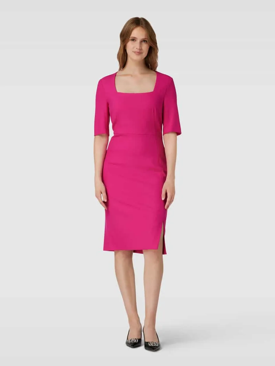 BOSS Black Women Knielanges Kleid mit Karree-Ausschnitt Modell 'Doneba' in Pink