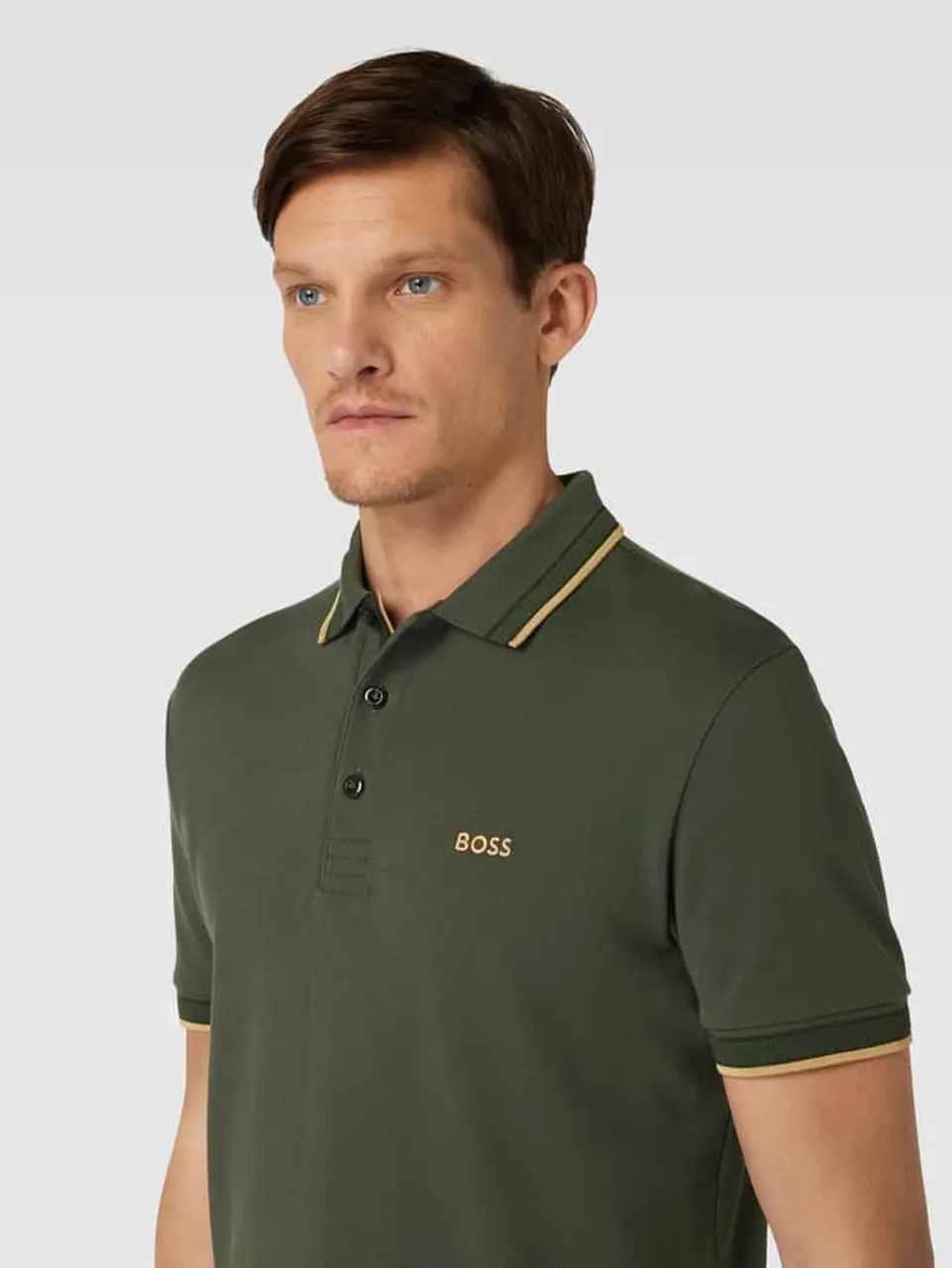 BOSS Green Poloshirt mit Kontraststreifen Modell 'PADDY' in Oliv