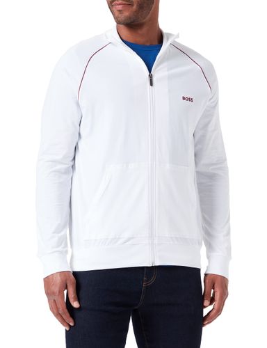 BOSS Herren Mix&Match Jacket Z Loungewear-Jacke aus Stretch-Baumwolle mit Logo und Reißverschluss Weiß