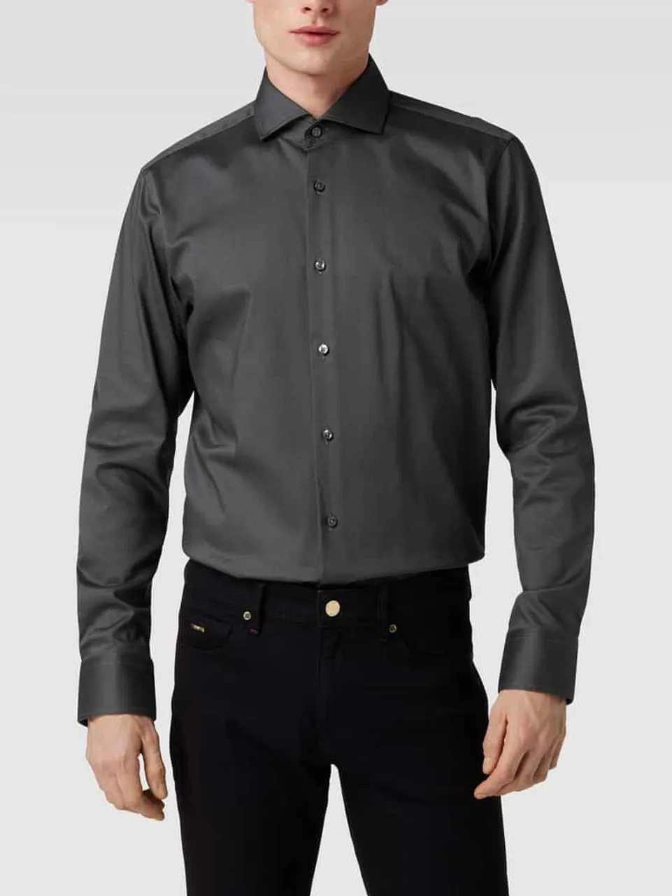 BOSS Modern Fit Regular Fit Business-Hemd mit Stretch-Anteil in Anthrazit