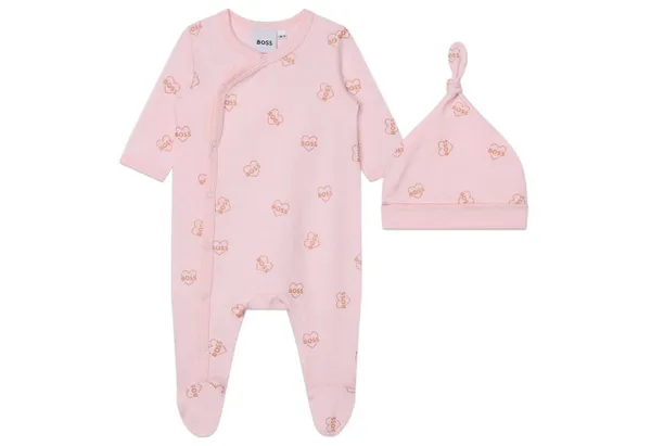 BOSS Neugeborenen-Geschenkset BOSS Baby Kombination Strampler mit Mütze rosa mit Herzmotiv