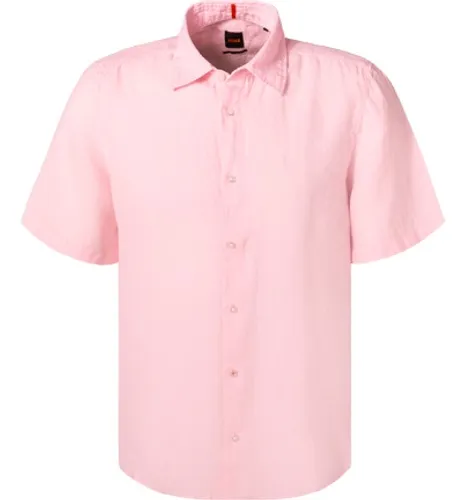 BOSS Orange Herren Kurzarmhemd rosa Leinen
