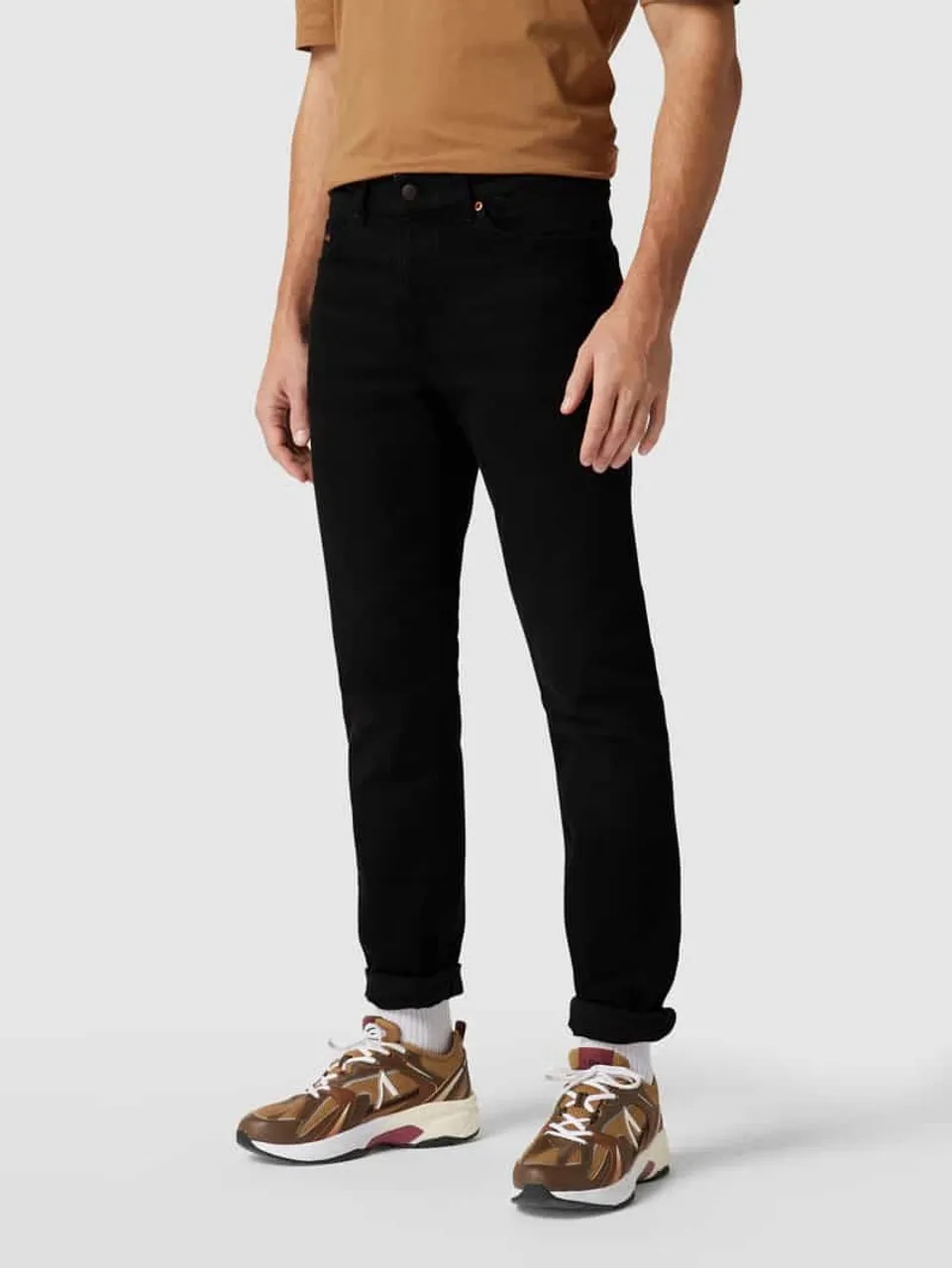 BOSS Orange Slim Fit Jeans mit Stretch-Anteil Modell "Delaware" in Black