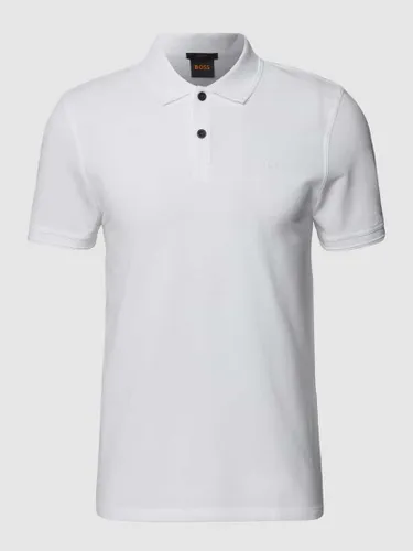 BOSS Orange Slim Fit Poloshirt mit Label-Print Modell 'Prime' in Weiss