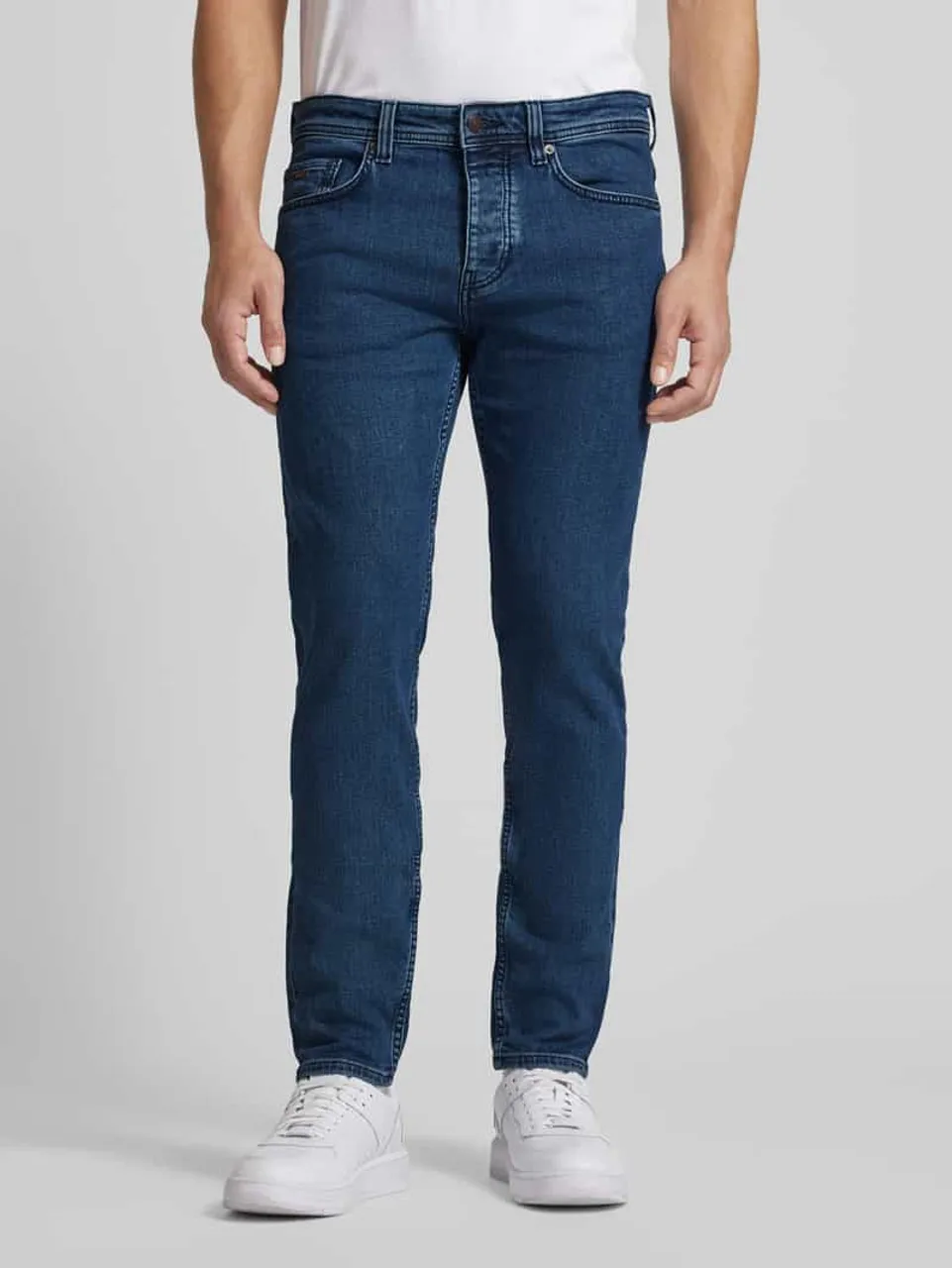 BOSS Orange Tapered Fit Jeans im 5-Pocket-Design Modell 'TABER' in Dunkelblau