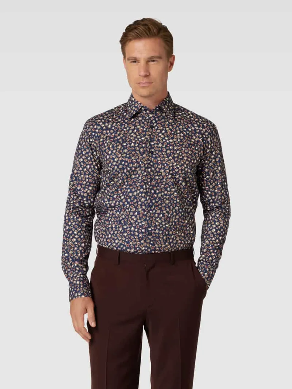 BOSS Regular Fit Business-Hemd mit Allover-Muster Modell 'Joe' in Bordeaux