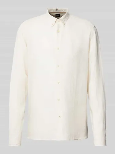 BOSS Regular Fit Leinenhemd mit Button-Down-Kragen Modell 'LIAM' in Offwhite