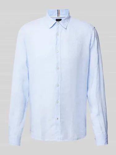 BOSS Regular Fit Leinenhemd mit Kentkragen Modell 'Liam' in Bleu
