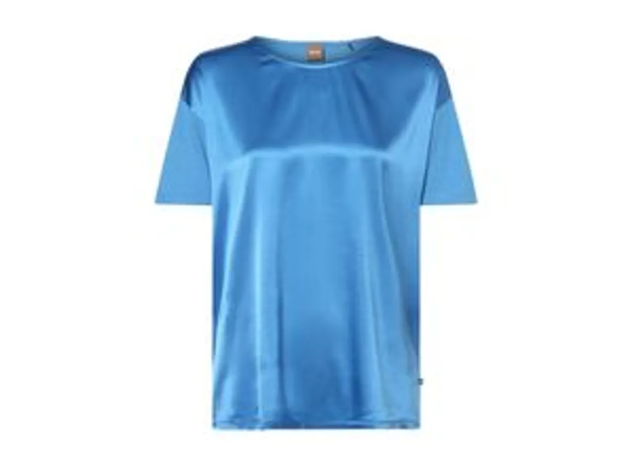 BOSS Shirt mit Seiden-Anteil Damen Viskose Rundhals, blau