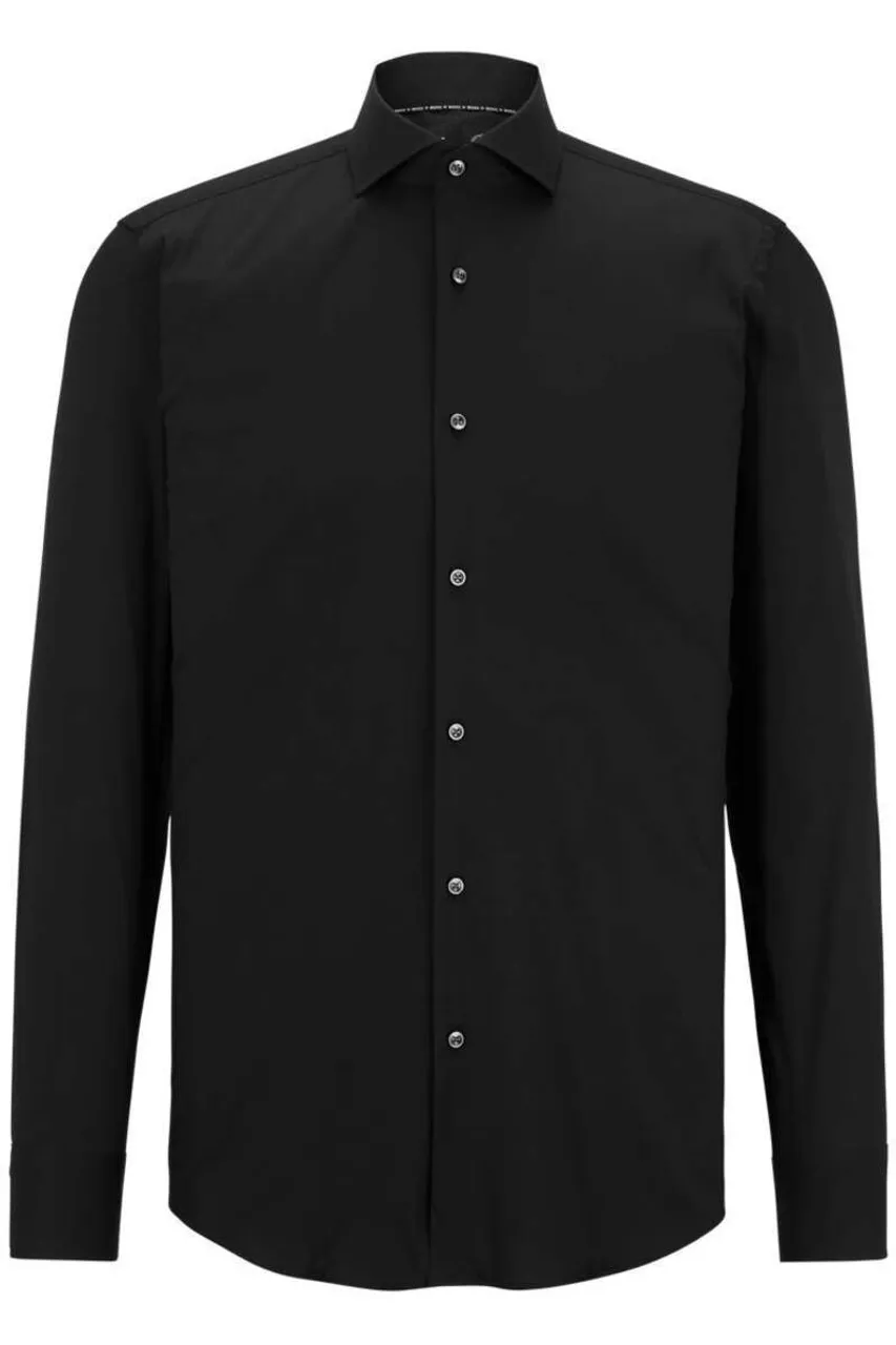 BOSS Slim Fit Hemd schwarz, Einfarbig