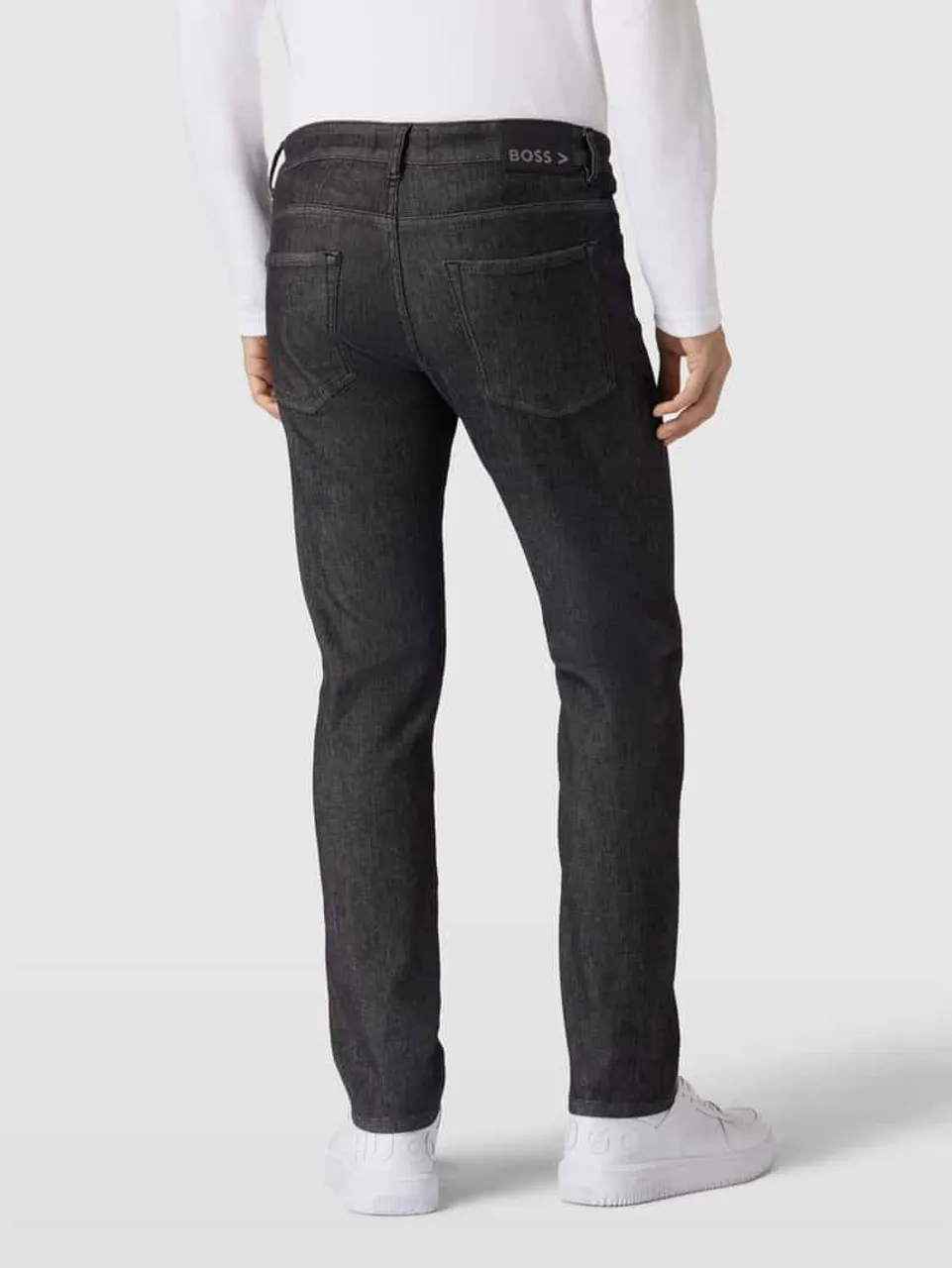 BOSS Slim Fit Jeans im 5-Pocket-Design Modell 'Delaware' in Mittelgrau