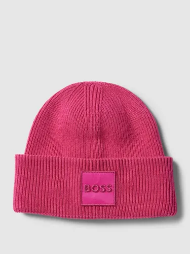 BOSS Strickmütze mit Label-Stitching Modell 'Landran' in Pink