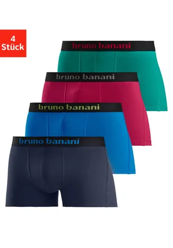 Boxer BRUNO BANANI Gr. S, 4 St., bunt (marine, blau, rot, grün) Herren Unterhosen Wäsche Bademode mit farbigen Marken-Schriftzug am Bündchen