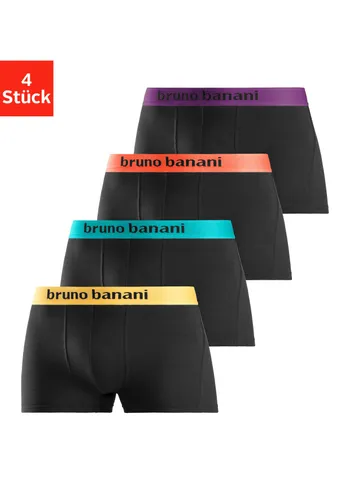Boxer BRUNO BANANI Gr. S, 4 St., bunt (schwarz, orange, schwarz, türkis, gelb, lila) Herren Unterhosen Wäsche Bademode